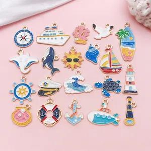 Dijes de Aleación de Zinc Esmalte de Océano Náutico Ancla Ballena Barco Brújula Colgante Para Hacer Joyas de Bricolaje Pulsera Collar Accesorios