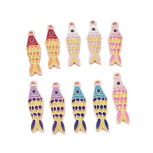 Set of ten colorful enamel koi fish pendants for DIY jewelry making and crafts
