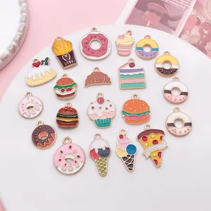 Assorted colorful enamel alloy food charms including donuts and cakes for DIY jewelry