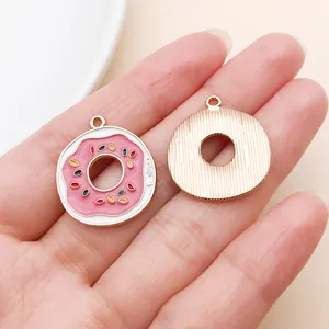 Handmade pink dripping oil donut alloy charms for DIY jewelry making and keychains