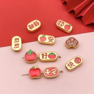 Chinesischer Stil Zinklegierung Emaille Tropfen Große Loch Perlen Verheißungsvolle Charaktere Glück Frieden DIY Charme Schmuck Zubehör