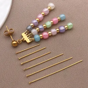 Alfileres en T de Cobre Chapado en Oro de 18K Alfileres de Ojo Alfileres de Bola para Creación de Joyas DIY Cuentas Hechas a Mano Suministros para Pendientes Collar Accesorios Minimalistas