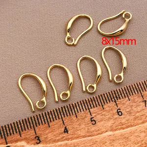Premium high quality 18k gold plated copper ear hooks for DIY jewelry making, 8x15mm.