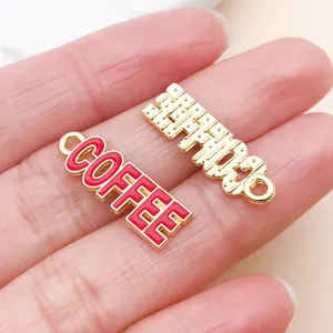 High-quality close-up of red enamel COFFEE letter charms for DIY jewelry making projects