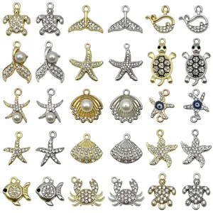 Assorted gold and silver rhinestone ocean animal charms for DIY jewelry making