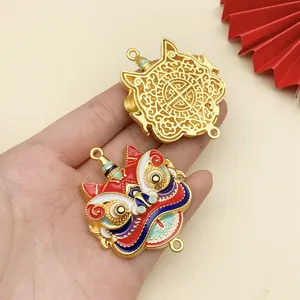 Handcrafted traditional lion dance enamel charm pendant for DIY jewelry making