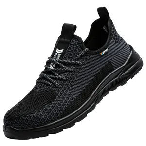 Zapatos de Seguridad de Verano Transpirables Fly-knit Ligeros Con Puntera de Acero Zapatos de Trabajo Anti-aplastamiento Anti-perforación para Hombre Mujer