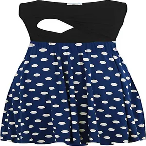 Abito premaman senza maniche a pois per l'allattamento in blu scuro e nero elegante