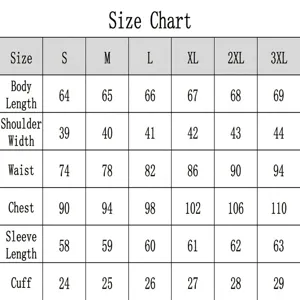 Comprehensive size chart for the velvet shawl collar casual blazer with detailed measurements
