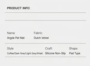 Tabla de especificaciones del tapete para mascotas de terciopelo con estilos y colores