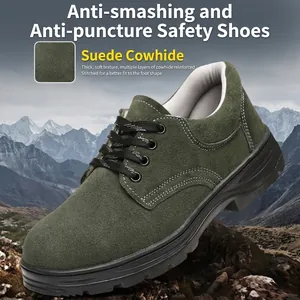 Industrial Safety Work Shoes Steel Toe Puncture Proof Suede Leather Protective Boots Wear Resistant Slip Resistant Outdoor Footwear