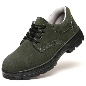 Breathable green cowhide safety work shoes with steel toe and anti-piercing sole