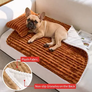 Coperta Tappetino per Animali in Flanella a Righe Con Cuscino a Forma di Osso Tappetino Caldo per Cani Gatti Lavabile