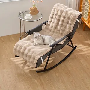 Coussin de Chaise Longue Épais en Imitation Fourrure de Lapin Moelleux Chaud Antidérapant pour Fauteuil à Bascule Bureau Maison
