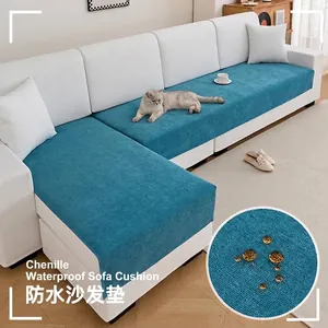 Housse de coussin de canapé en chenille bleu sarcelle imperméable avec protection anti-chats