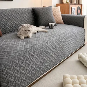 Cojín de Sofá de Terciopelo Holandés con Relieve de Ultrasonido Antideslizante Resistente al Desgaste Funda de Sofá Moderna Caqui Gris