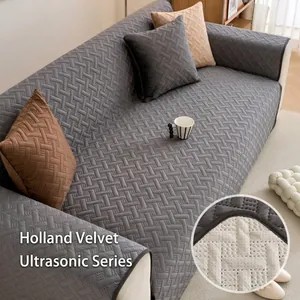 Elegante funda de sofá acolchada por ultrasonidos en gris, terciopelo de Holanda suave