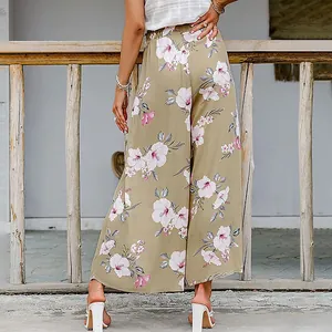 Back view of high-waist wide-leg floral pants with elegant digital print pattern