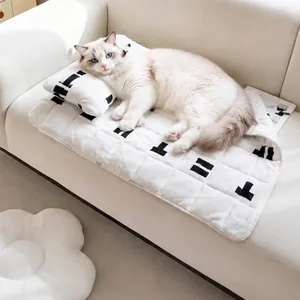 Weiche Plüsch Haustiermatte Mit Knochenkissen Set Rutschfest Waschbar Warm Hundebett Pad Geometrisches Gitter Sofa Schutz