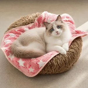 Weiches Plüsch-Haustierbett und Decke mit Sternenmuster für Hunde und Katzen