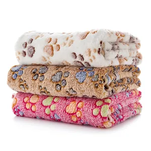 Mantas de forro polar suaves y cálidas para mascotas con lindos estampados de huellas, pack de tres