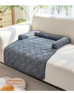 Funda de sofá para mascotas de pana gris oscuro con borde elevado detalle