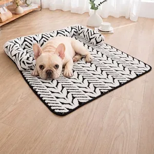 Soft Comb Cotton Velvet Pet Bed Mat Herringbone Pattern Warm Dog Blanket Non-slip Sofa Protector Mat for Cats Medium Dogs