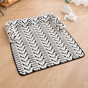 Soft black and white zigzag pattern pet mat with plush raised bolster for dogs and cats