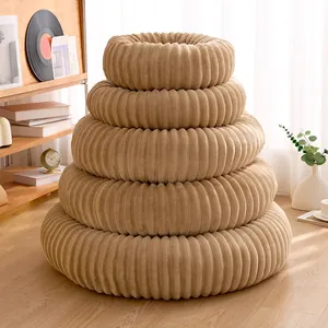 Warm corduroy round pet bed for dogs and cats in multiple sizes, brown plush dog house