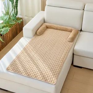 Comfortable beige pet sofa mat with bolster for dogs and cats in four seasons