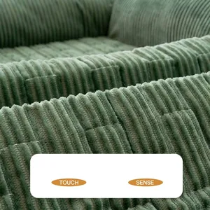 Close-up of green corduroy pet sofa mat showing durable and soft fabric texture