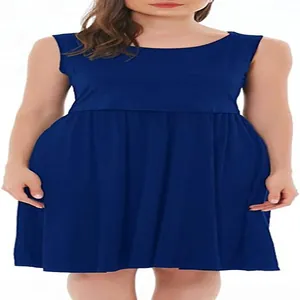 Abito premaman senza maniche blu navy con gonna a pieghe confortevole