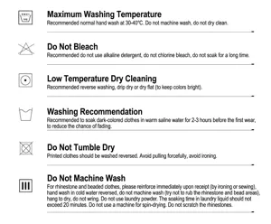 Detailed laundry care and washing instructions for this velvet blazer jacket