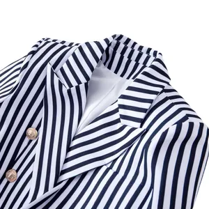 Chaqueta americana vintage de rayas blancas y negras para mujer, corte entallado