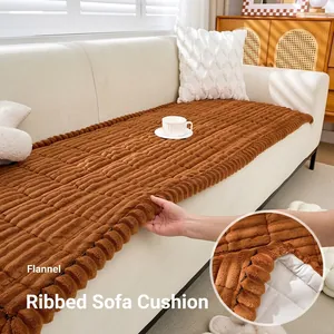 Coussin de canapé en peluche côtelé marron luxe avec tissu velours épais antidérapant