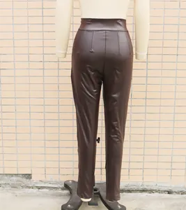 Back view of high-waist elastic PU leather tight leggings displayed on a mannequin