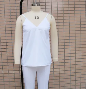 Elegant white V-neck camisole tank top for women with a relaxed, loose-fit design