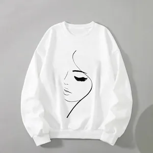 Nuova felpa bianca oversize girocollo 2024 con grafica minimalista del profilo di un viso