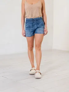 Pantalones cortos vaqueros de mujer con cintura elástica y cordón ajustable