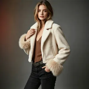 Eleganter Pelzmantel mit flauschigen Manschetten und Revers für Damen