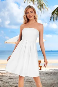 Elegant white strapless smocked tube dress for women perfect for summer beach vacations