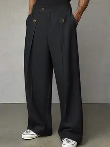 Pantaloni da abito larghi moderni da uomo con bottoni decorativi autunno inverno