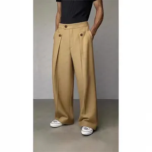 Pantaloni da Abito Casual da Uomo Vita Alta Pieghettati Gamba Dritta Vestibilità Larga in Poliestere Tinta Unita Autunno Inverno