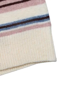 Gros plan sur la texture d'un pull en maille rayé multicolore avec ourlet côtelé