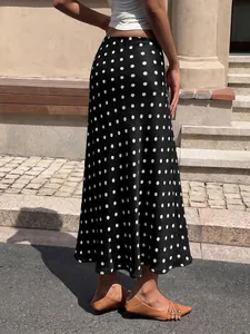Elegant high waist black and white polka dot fishtail midi skirt for women outdoors