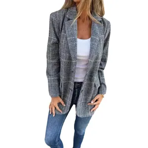 Klassischer Damen Vintage-Blazer mit Hahnentrittmuster und Revers für Herbst Winter Mode