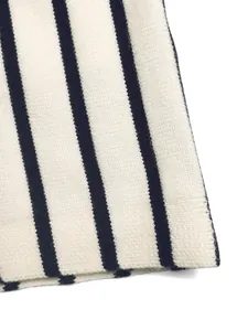 Detailed macro view of high-quality black and white striped knit fabric texture