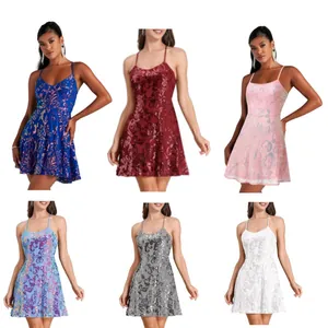 Sparkly sequin mini dress collection for cocktail parties with thin spaghetti straps