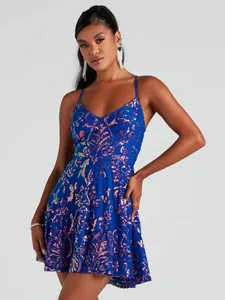 Women's Sparkly Sequin Mini Cami Dress Glitter V-Neck Sleeveless Cocktail Party Dress For Women Elegant Evening Clubwear