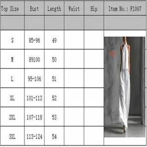 Tableau des tailles détaillé pour ensemble haut sans manches et pantalon large, Modèle F1007